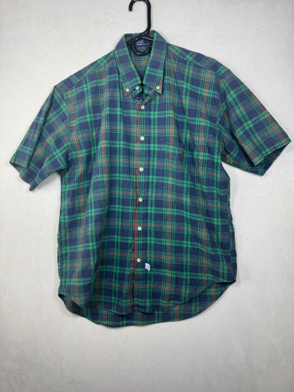 Ralph Lauren Green and Navy Plaid Short Sleeve Button-Down Shirt